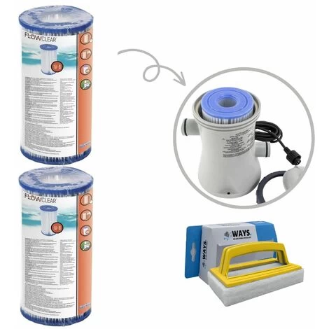 Filtres Type IV - Bestway - Convient à La Pompe De Filtration 58391 - 2 Pièces & Brosse à Récurer WAYS 3 Filtres Type IV - Bestway - Convient à La Pompe De Filtration 58391 - 2 Pièces & Brosse à Récurer WAYS