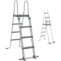 RELAX4LIFE Échelle De Piscine Hors Sol Avec Structure Acier Hauteur 122cm, Patins Antidérapants Sur 6 Pédales, Échelle Double Sécurité Pour Piscine Avec Plate-Forme Amovible