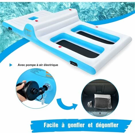 GOPLUS île Flottante Gonflable,Flotteur Gonflable Geant Pour Piscine, Lit Flottant Gonflable Salon Gonflable Geant 4 Porte-gobelets,Souffluer Inclus,pour 4 Adultes(Jusqu'a 400KG) 366x197x66cm 4 GOPLUS île Flottante Gonflable,Flotteur Gonflable Geant Pour Piscine, Lit Flottant Gonflable Salon Gonflable Geant 4 Porte-gobelets,Souffluer Inclus,pour 4 Adultes(Jusqu'a 400KG) 366x197x66cm – Image 2