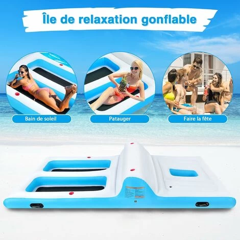 GOPLUS île Flottante Gonflable,Flotteur Gonflable Geant Pour Piscine, Lit Flottant Gonflable Salon Gonflable Geant 4 Porte-gobelets,Souffluer Inclus,pour 4 Adultes(Jusqu'a 400KG) 366x197x66cm 5 GOPLUS île Flottante Gonflable,Flotteur Gonflable Geant Pour Piscine, Lit Flottant Gonflable Salon Gonflable Geant 4 Porte-gobelets,Souffluer Inclus,pour 4 Adultes(Jusqu'a 400KG) 366x197x66cm – Image 3