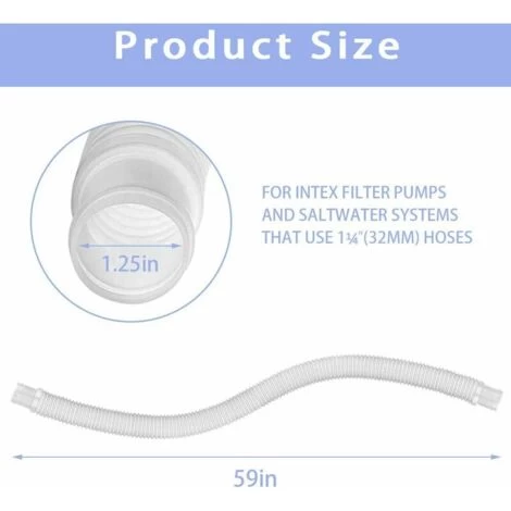 Ensoleillé Tuyau De Remplacement Pour Piscine, Accessoires De Tuyau De Pompe À Filtre Avec 4 Clips Métalliques, Tuyau De Piscine Long De 59x1,25 Pouces Pour Pompe, Accessoires De Piscine 4 Ensoleillé Tuyau De Remplacement Pour Piscine, Accessoires De Tuyau De Pompe À Filtre Avec 4 Clips Métalliques, Tuyau De Piscine Long De 59x1,25 Pouces Pour Pompe, Accessoires De Piscine – Image 2