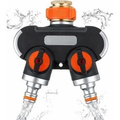 Distributeur D'eau à 2 Voies Distributeur D'eau 3/4 Et 1/2 Avec Adaptateur De Robinet Pour Minuterie D'arrosage De Jardin Et Tuyau D'arrosage, Débit D'eau Réglable Et Verrouillable