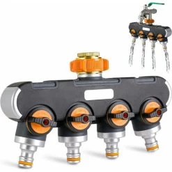 Distributeur D'eau à 4 Voies, Distributeur D'eau 3/4 Et 1/2 Avec Adaptateur Pour Robinet De Tuyau D'arrosage Et Minuterie D'eau, Débit D'eau Réglable Et Verrouillable Pour L'irrigation Du Jardin Laver