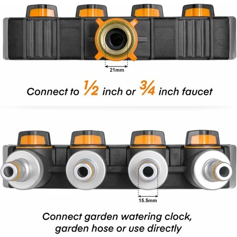 Distributeur D'eau à 4 Voies, Distributeur D'eau 3/4 Et 1/2 Avec Adaptateur Pour Robinet De Tuyau D'arrosage Et Minuterie D'eau, Débit D'eau Réglable Et Verrouillable Pour L'irrigation Du Jardin Laver 5 Distributeur D'eau à 4 Voies, Distributeur D'eau 3/4 Et 1/2 Avec Adaptateur Pour Robinet De Tuyau D'arrosage Et Minuterie D'eau, Débit D'eau Réglable Et Verrouillable Pour L'irrigation Du Jardin Laver – Image 3