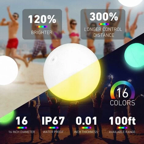 Jouets De Piscine - Ballon De Plage LED Avec Télécommande - 16 Couleurs De Lumières Et 4 Modes D'éclairage, 1PCS 4 Jouets De Piscine - Ballon De Plage LED Avec Télécommande - 16 Couleurs De Lumières Et 4 Modes D'éclairage, 1PCS – Image 2