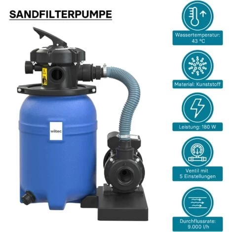Wiltec Filtre à Sable 180W 14L Cuve De Filtration Pompe Auto-amorçante 9000L/h Piscine Hors-sol 4 Wiltec Filtre à Sable 180W 14L Cuve De Filtration Pompe Auto-amorçante 9000L/h Piscine Hors-sol – Image 2