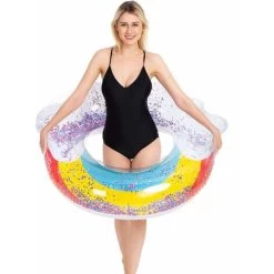 Flotteur De Piscine Gonflable Géant Arc-en-ciel Avec Paillettes à L'intérieur, Flotteurs De Plage Amusants, Jouets De Fête De Natation -Piscine Soldes 74957525 3