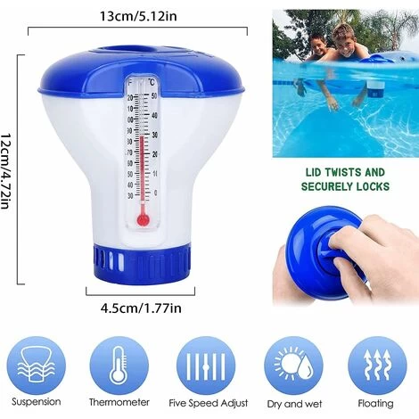 Diffuseur Chlore Piscine Avec Thermomètre,Flotteur Piscine Chlore,Diffuseur Piscine Chlore Flottant,Distributeur Chlore Piscine,Distributeur De Produits Chimiques Pour Piscine, Étang 4 Diffuseur Chlore Piscine Avec Thermomètre,Flotteur Piscine Chlore,Diffuseur Piscine Chlore Flottant,Distributeur Chlore Piscine,Distributeur De Produits Chimiques Pour Piscine, Étang – Image 2