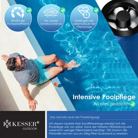 KESSER® Balles De Filtration Polysphères Filtre Filtre à Sable 700 g Remplacent 25 kg De Sable Filtrant Accessoires Remplacement Filtre De Piscine Système De Filtration, 1400g ( 2x 700g ) (de) 6 KESSER® Balles De Filtration Polysphères Filtre Filtre à Sable 700 g Remplacent 25 kg De Sable Filtrant Accessoires Remplacement Filtre De Piscine Système De Filtration, 1400g ( 2x 700g ) (de) – Image 4