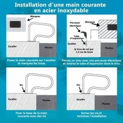 COSTWAY Main Courante De Piscine En Acier INOX, Rampe D'Escalier De Piscine Avec Plaque De Base Pour Stade, Parc Aquatique 9 COSTWAY Main Courante De Piscine En Acier INOX, Rampe D'Escalier De Piscine Avec Plaque De Base Pour Stade, Parc Aquatique -Piscine Soldes 80701091 3