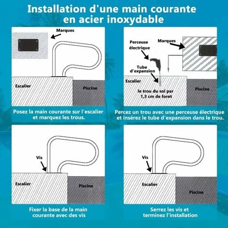COSTWAY Main Courante De Piscine En Acier INOX, Rampe D'Escalier De Piscine Avec Plaque De Base Pour Stade, Parc Aquatique 5 COSTWAY Main Courante De Piscine En Acier INOX, Rampe D'Escalier De Piscine Avec Plaque De Base Pour Stade, Parc Aquatique – Image 3