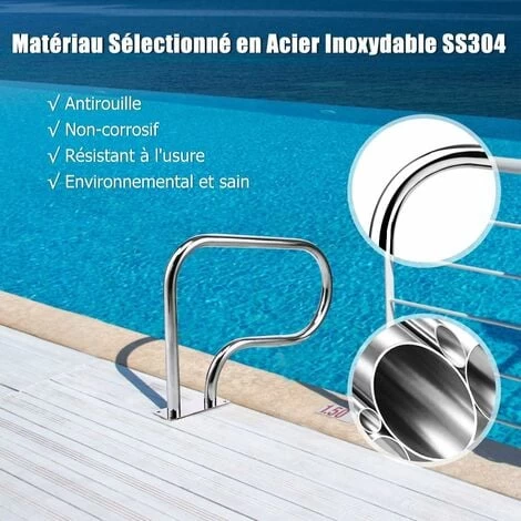 COSTWAY Main Courante De Piscine En Acier INOX, Rampe D'Escalier De Piscine Avec Plaque De Base Pour Stade, Parc Aquatique 6 COSTWAY Main Courante De Piscine En Acier INOX, Rampe D'Escalier De Piscine Avec Plaque De Base Pour Stade, Parc Aquatique – Image 4