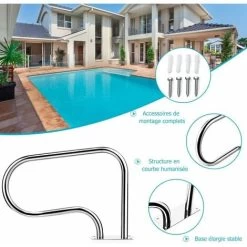 COSTWAY Main Courante De Piscine En Acier INOX, Rampe D'Escalier De Piscine Avec Plaque De Base Pour Stade, Parc Aquatique 11 COSTWAY Main Courante De Piscine En Acier INOX, Rampe D'Escalier De Piscine Avec Plaque De Base Pour Stade, Parc Aquatique -Piscine Soldes 80701091 5