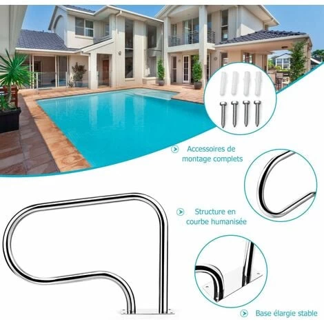 COSTWAY Main Courante De Piscine En Acier INOX, Rampe D'Escalier De Piscine Avec Plaque De Base Pour Stade, Parc Aquatique 7 COSTWAY Main Courante De Piscine En Acier INOX, Rampe D'Escalier De Piscine Avec Plaque De Base Pour Stade, Parc Aquatique – Image 5