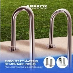 AREBOS Echelle De Piscine En Acier Inoxydable 3 Marches Avec Patins Antidérapants Sur Les échelons Echelle D'accès Argent 132x45x23 -Piscine Soldes 8339670 4