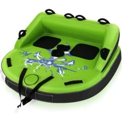 COSTWAY Bouée Tractée Gonflable Pour 2 Personnes Charge Total 300KG, Gonflable Bateau Avec Drainage Points De Remorquage Avant Et Arrière Recouverte De Nylon, 163 X 158 X 67CM