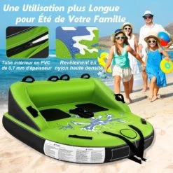 COSTWAY Bouée Tractée Gonflable Pour 2 Personnes Charge Total 300KG, Gonflable Bateau Avec Drainage Points De Remorquage Avant Et Arrière Recouverte De Nylon, 163 X 158 X 67CM -Piscine Soldes 89263942 3