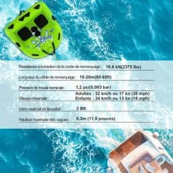 COSTWAY Bouée Tractée Gonflable Pour 2 Personnes Charge Total 300KG, Gonflable Bateau Avec Drainage Points De Remorquage Avant Et Arrière Recouverte De Nylon, 163 X 158 X 67CM -Piscine Soldes 89263942 4