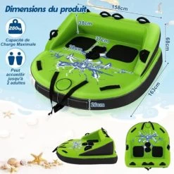 COSTWAY Bouée Tractée Gonflable Pour 2 Personnes Charge Total 300KG, Gonflable Bateau Avec Drainage Points De Remorquage Avant Et Arrière Recouverte De Nylon, 163 X 158 X 67CM -Piscine Soldes 89263942 5