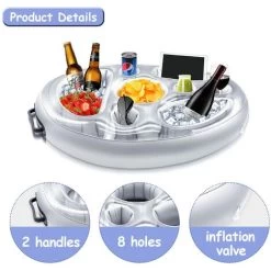 Porte Boisson Gonflable, 8 Trous Bar De Piscine Flottant, Porte Gobelet De Boissons Salade De Fruits Buffet Piscine Accessoires Adultes Pour Piscine Beach Party Fun (Gray) -Piscine Soldes 89773647 3