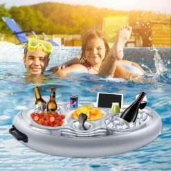 Porte Boisson Gonflable, 8 Trous Bar De Piscine Flottant, Porte Gobelet De Boissons Salade De Fruits Buffet Piscine Accessoires Adultes Pour Piscine Beach Party Fun (Gray) -Piscine Soldes 89773647 4