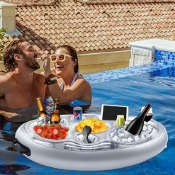 Porte Boisson Gonflable, 8 Trous Bar De Piscine Flottant, Porte Gobelet De Boissons Salade De Fruits Buffet Piscine Accessoires Adultes Pour Piscine Beach Party Fun (Gray) -Piscine Soldes 89773647 5
