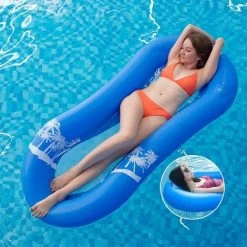 Hamac Gonflable Piscine,Matelas Flottant,Bouée Piscine D'eau Fauteuil Bouée De Piscine,Géant Aqua Flotteur Gonflable En Filet,Flottant Lit Matelas D'eau Canapé Pour Adultes Et Enfants(Bleu,16575 CM)