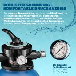 Pompe Filtre à Sable 10.200 L/h 400W 1000g Boules De Filtration Raccord 2en1 32-38mm Métal Système Filtre à Sable Vanne 7 Voies -Piscine Soldes 91099821 5