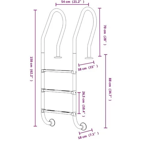 Échelle De Piscine 54x38x158 Cm Acier Inoxydable 304 VidaXL 5 Échelle De Piscine 54x38x158 Cm Acier Inoxydable 304 VidaXL – Image 3