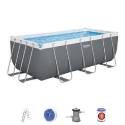 Piscina Fuori Terra Rettangolare Bestway Power Steel 412x201x122 Cm Filtro A Cartuccia Scaletta E Dosatore Chimico Colore Grigio