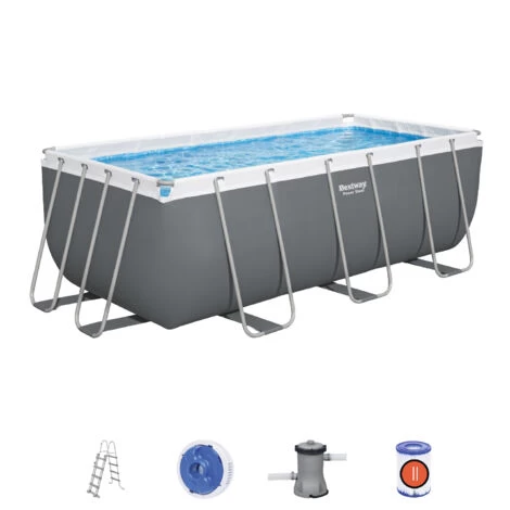 Piscina Fuori Terra Rettangolare Bestway Power Steel 412x201x122 Cm Filtro A Cartuccia Scaletta E Dosatore Chimico Colore Grigio 3 Piscina Fuori Terra Rettangolare Bestway Power Steel 412x201x122 Cm Filtro A Cartuccia Scaletta E Dosatore Chimico Colore Grigio