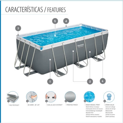 Piscina Fuori Terra Rettangolare Bestway Power Steel 412x201x122 Cm Filtro A Cartuccia Scaletta E Dosatore Chimico Colore Grigio 5 Piscina Fuori Terra Rettangolare Bestway Power Steel 412x201x122 Cm Filtro A Cartuccia Scaletta E Dosatore Chimico Colore Grigio – Image 3