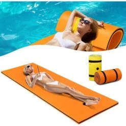 RELAX4LIFE Tapis Flottant Piscine En Mousse XPE Pour Piscine Plage Lac, Hamac Flottant Piscine Avec Oreiller Roulé Pour Sports Nautiques, Bronzage D’Eté, Orange