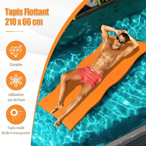 RELAX4LIFE Tapis Flottant Piscine En Mousse XPE Pour Piscine Plage Lac, Hamac Flottant Piscine Avec Oreiller Roulé Pour Sports Nautiques, Bronzage D’Eté, Orange 4 RELAX4LIFE Tapis Flottant Piscine En Mousse XPE Pour Piscine Plage Lac, Hamac Flottant Piscine Avec Oreiller Roulé Pour Sports Nautiques, Bronzage D’Eté, Orange – Image 2