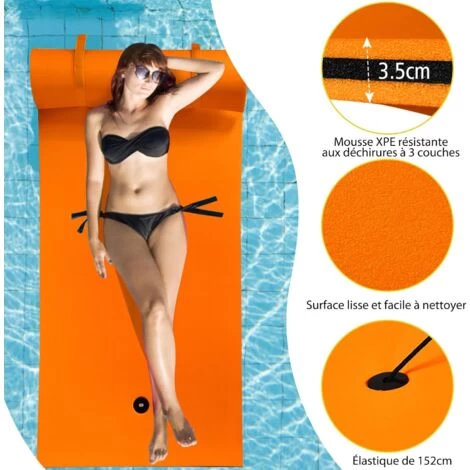 RELAX4LIFE Tapis Flottant Piscine En Mousse XPE Pour Piscine Plage Lac, Hamac Flottant Piscine Avec Oreiller Roulé Pour Sports Nautiques, Bronzage D’Eté, Orange 6 RELAX4LIFE Tapis Flottant Piscine En Mousse XPE Pour Piscine Plage Lac, Hamac Flottant Piscine Avec Oreiller Roulé Pour Sports Nautiques, Bronzage D’Eté, Orange – Image 4