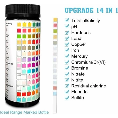 Ensemble De 100 Bandelettes D'essai 14 En 1 Pour L'eau Potable Et L'eau Du Robinet, Faciles à Détecter Rapidement Pour La Dureté, Le PH, Le Brome, Les Nitrates, Etc. (2 Bouteilles) 4 Ensemble De 100 Bandelettes D'essai 14 En 1 Pour L'eau Potable Et L'eau Du Robinet, Faciles à Détecter Rapidement Pour La Dureté, Le PH, Le Brome, Les Nitrates, Etc. (2 Bouteilles) – Image 2