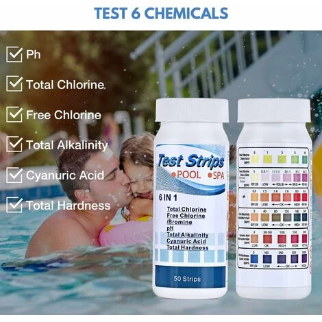 Pack 6 IN 1 Bandelettes De Test Pour Piscine Spa, Bandes De Test D'eau Sur Chlore/Chlore Libre/pH/Alcalinité/Acide Cyanurique/Dureté Du Liquide, 100 Pcs 6 Pack 6 IN 1 Bandelettes De Test Pour Piscine Spa, Bandes De Test D'eau Sur Chlore/Chlore Libre/pH/Alcalinité/Acide Cyanurique/Dureté Du Liquide, 100 Pcs – Image 4