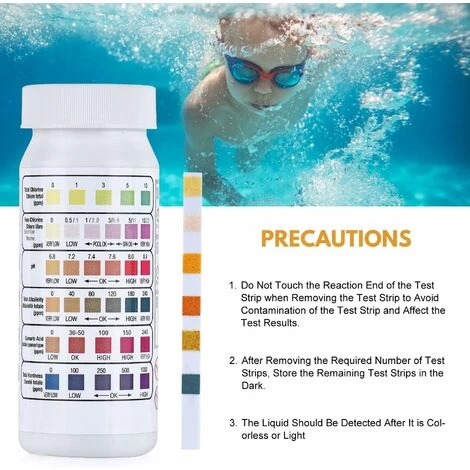 Pack 6 IN 1 Bandelettes De Test Pour Piscine Spa, Bandes De Test D'eau Sur Chlore/Chlore Libre/pH/Alcalinité/Acide Cyanurique/Dureté Du Liquide, 100 Pcs 7 Pack 6 IN 1 Bandelettes De Test Pour Piscine Spa, Bandes De Test D'eau Sur Chlore/Chlore Libre/pH/Alcalinité/Acide Cyanurique/Dureté Du Liquide, 100 Pcs – Image 5