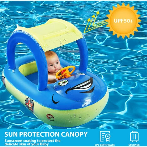 Flotteur Gonflable De Piscine De Bébé Avec Auvent, Siège De Sécurité Pour Tout - Petit, Anneau De Natation De Bébé, Piscine, Flotteur De Printemps, Plage D'été, Bateau Gonflable De Jeu Extérieur (bleu 4 Flotteur Gonflable De Piscine De Bébé Avec Auvent, Siège De Sécurité Pour Tout - Petit, Anneau De Natation De Bébé, Piscine, Flotteur De Printemps, Plage D'été, Bateau Gonflable De Jeu Extérieur (bleu – Image 2
