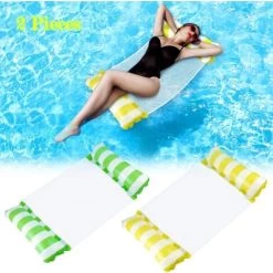 Hamac Piscine Pour Adulte 2 Pcs, Gonflable Hamac Flottant 4 -en-1 Flotteur Hamac Hamac D'eau Multi-Usage Pliable Portable Flotteur Ultralége Vert Et Jaune