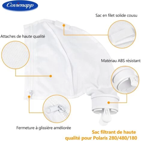 Lot De 2 Sacs Filtrants Pour Nettoyeur De Piscine Polaris 280 Et 480 Design Zippé Et Réglable En Blanc 4 Lot De 2 Sacs Filtrants Pour Nettoyeur De Piscine Polaris 280 Et 480 Design Zippé Et Réglable En Blanc – Image 2