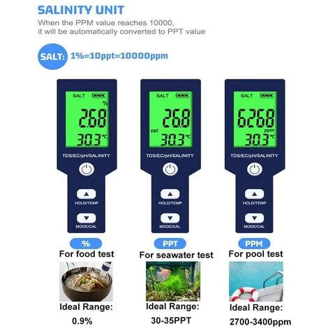 Testeur De Sel De Piscine, Testeur De Sel D'Eau De Mer Numérique 5 En 1, Kit De Test Étanche Ip67 5 Testeur De Sel De Piscine, Testeur De Sel D'Eau De Mer Numérique 5 En 1, Kit De Test Étanche Ip67 – Image 3