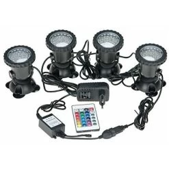 Spots Sous-marins étanches Multicolores RVB Pour Aquarium Avec Télécommande Pour Bassin De Jardin, Aquarium, Piscine, Prise Britannique (lot De 4 Lumières)