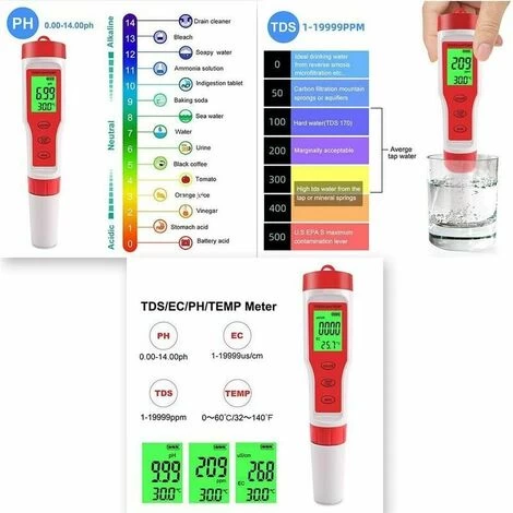 PH Mètre, Conductimètre PH/TDS/EC/température, étalonnage Automatique De Haute Précision, Numérique Pour Les Aquariums D'eau Potable De Piscines 4 PH Mètre, Conductimètre PH/TDS/EC/température, étalonnage Automatique De Haute Précision, Numérique Pour Les Aquariums D'eau Potable De Piscines – Image 2